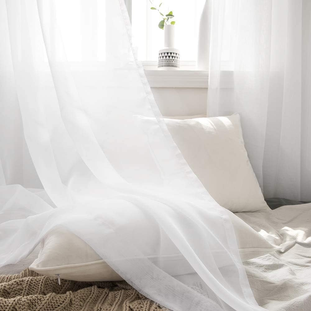 2 Panels Solid Color White Sheer Curtains Elegant Grommet Window Voile Panels/Drapes/Treatment for Bedroom Living Room (54X84 Inch)