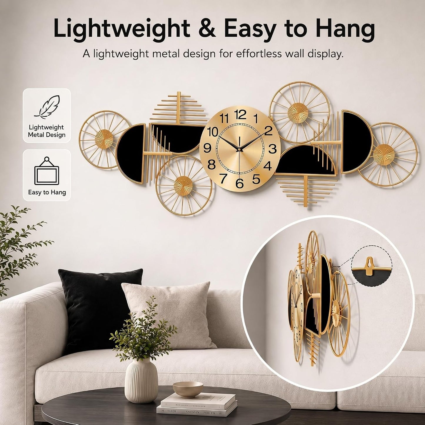 40" Modern Large Wall Clock Decorative Metal Art for Living Room