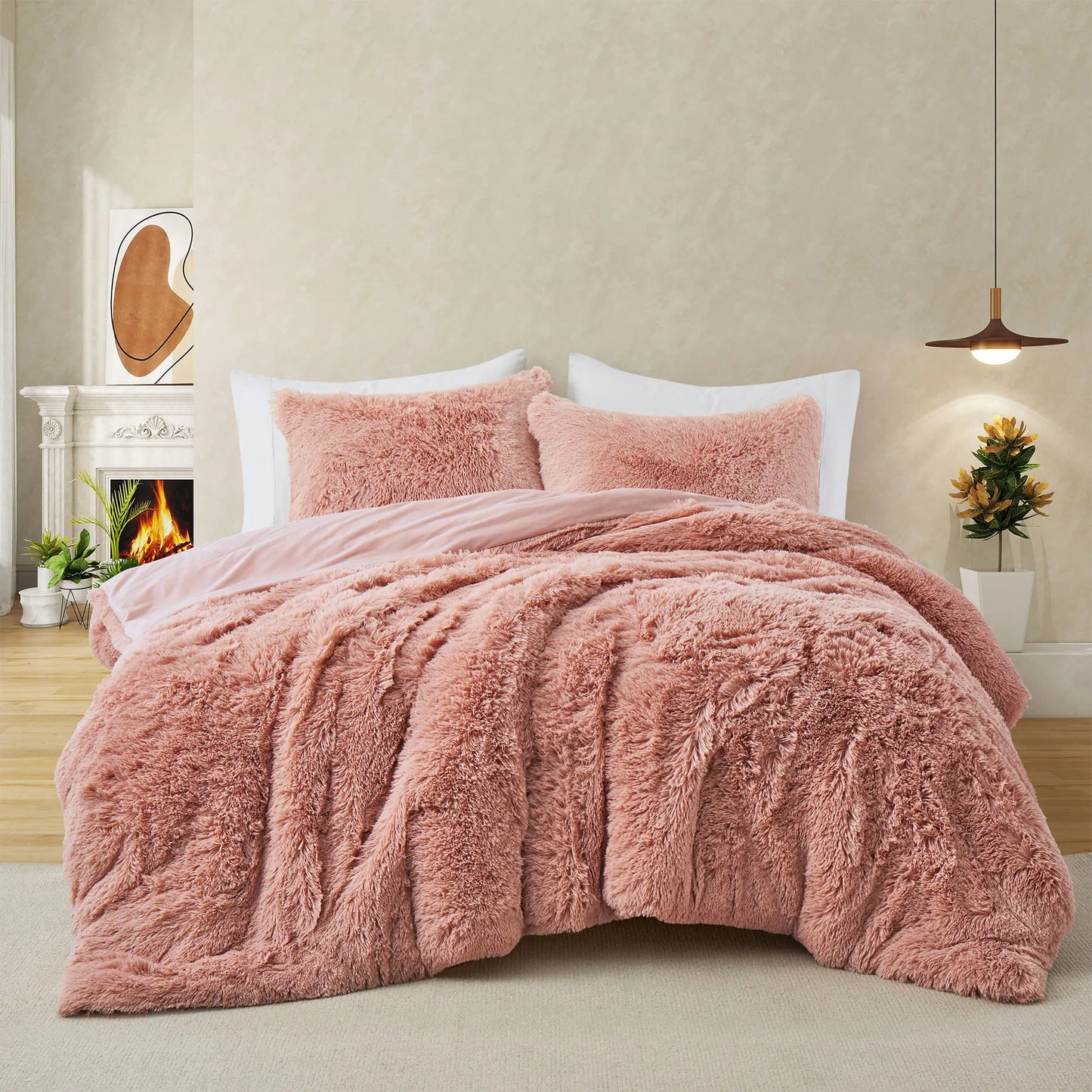 PEACE NEST Faux Fur 3-Piece Comforter Set - Soft, Plush, Hypoallergenic Comfy Bedding for Ultimate All-Season Comfort, Bedding Sets Collection, Comfy Bedding Set