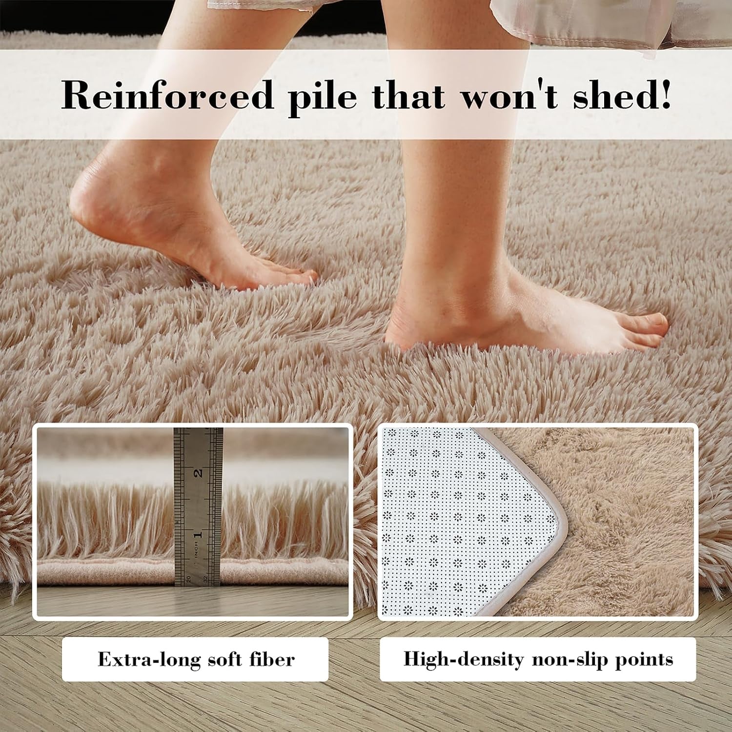 Beige 2X4 Area Rugs for Bedroom, Fluffy Shag Rug Small Rug Bedside Carpet