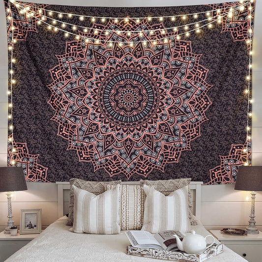 Black Pink Mandala Tapestry Wall Hanging Vintage Tapestries Aesthetic Hippie Decor Bohemian Wall Art Boho Home Decoration for Bedroom,Living Room,Dorm
