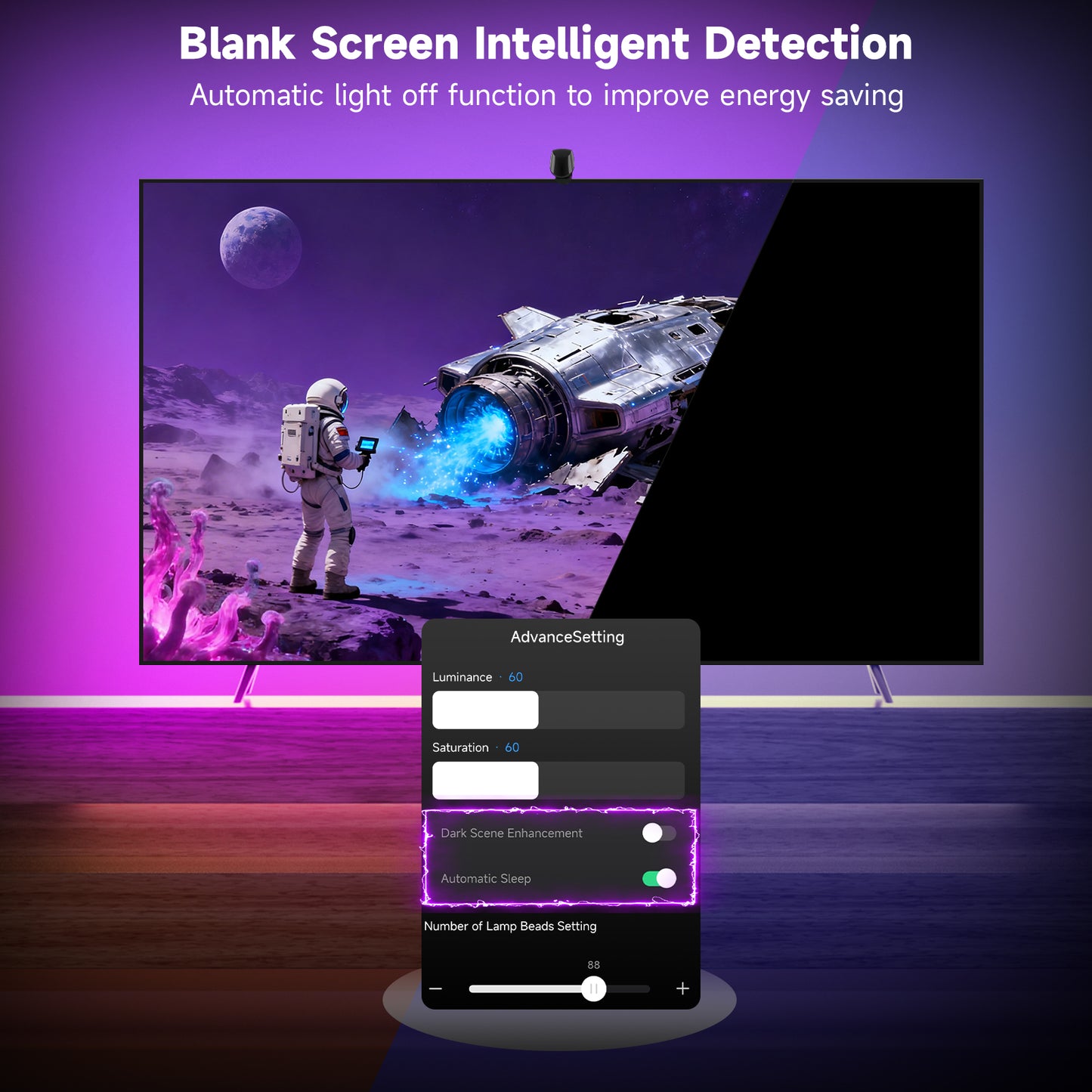 LED Lights for TV with Screen Sync 3 Way Sensor, 18.05Ft Cuttable Rgb SLED Strip for 75-85 Inch Tvs and PC Monitors, App Control,Color Changing Ambient Light for Gaming,Music,Movies,Gift