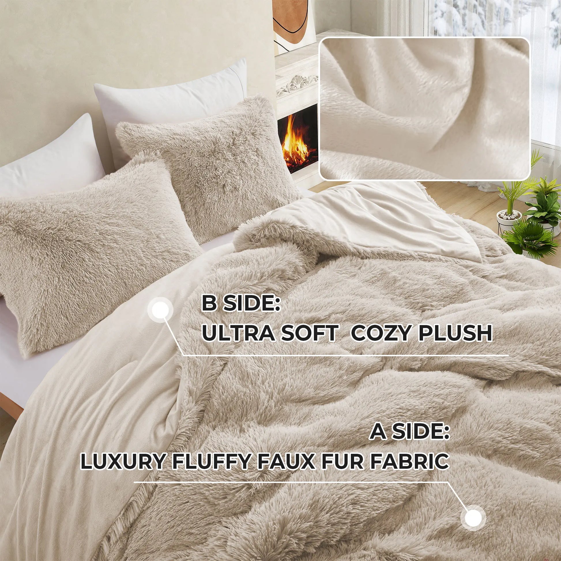 PEACE NEST Faux Fur 3-Piece Comforter Set - Soft, Plush, Hypoallergenic Comfy Bedding for Ultimate All-Season Comfort, Bedding Sets Collection, Comfy Bedding Set
