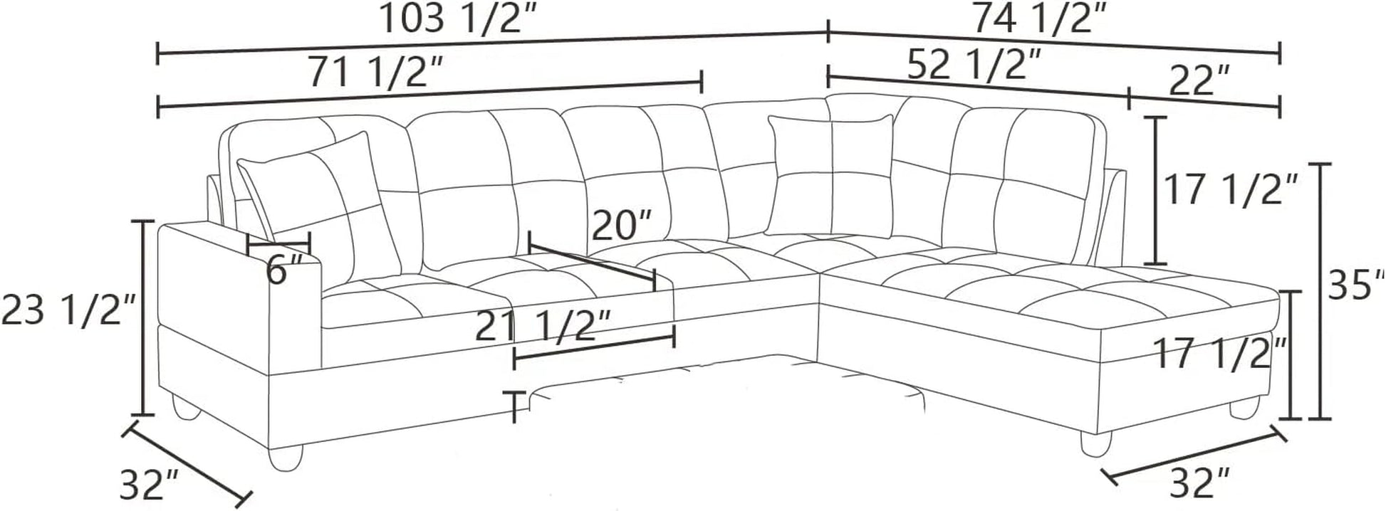 Sectional Couches for Living Room 2-Piece Modern Sectional Sofa with Right Chaise Classic L-Shape Sectional Couch Flannel Upholstered Sofa Couches for Living Room, Office, Blue