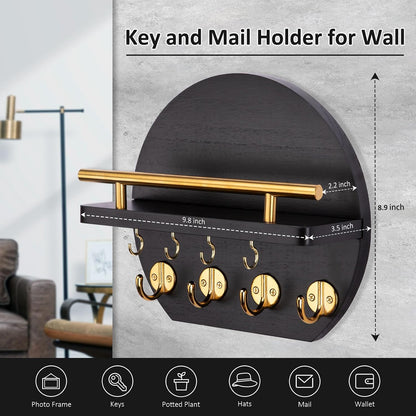 Key Holder for Wall, 9.8 Inch round Wall Decor, Black