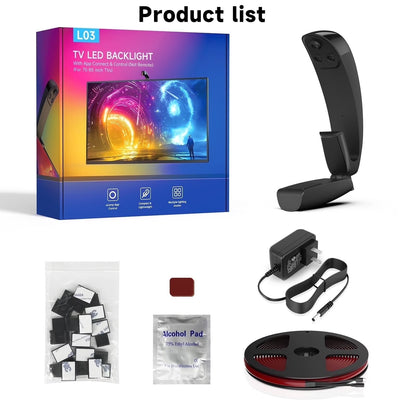LED Lights for TV with Screen Sync 3 Way Sensor, 18.05Ft Cuttable Rgb SLED Strip for 75-85 Inch Tvs and PC Monitors, App Control,Color Changing Ambient Light for Gaming,Music,Movies,Gift