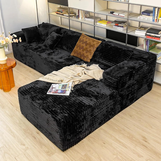 Corduroy Boneless Couch for Living Room, 104" Cloud Sectional Couch with L-Shape Chaise, Modern Modular Sofa, Deep Seat Comfort, No Assembly Required