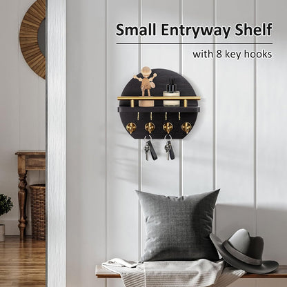 Key Holder for Wall, 9.8 Inch round Wall Decor, Black