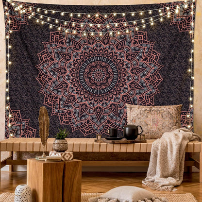 Black Pink Mandala Tapestry Wall Hanging Vintage Tapestries Aesthetic Hippie Decor Bohemian Wall Art Boho Home Decoration for Bedroom,Living Room,Dorm