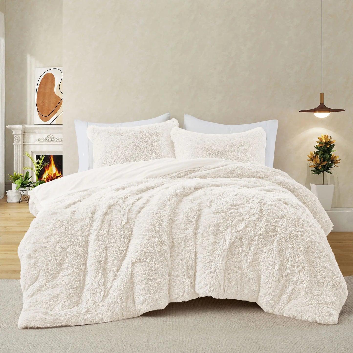 PEACE NEST Faux Fur 3-Piece Comforter Set - Soft, Plush, Hypoallergenic Comfy Bedding for Ultimate All-Season Comfort, Bedding Sets Collection, Comfy Bedding Set