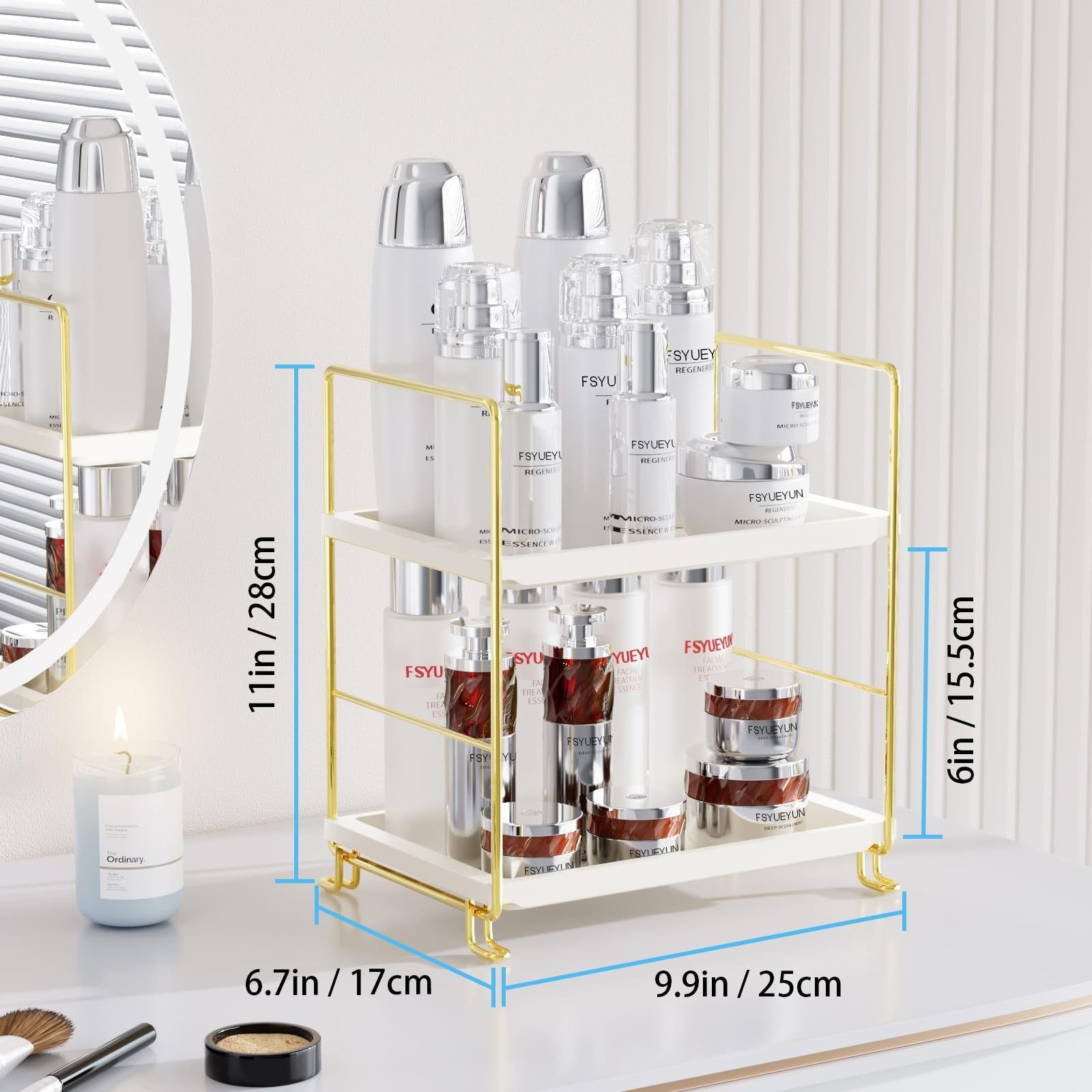 2-Tier Bathroom Counter Organizer, Tool-Less Vanity Organizer for Skincare, P...