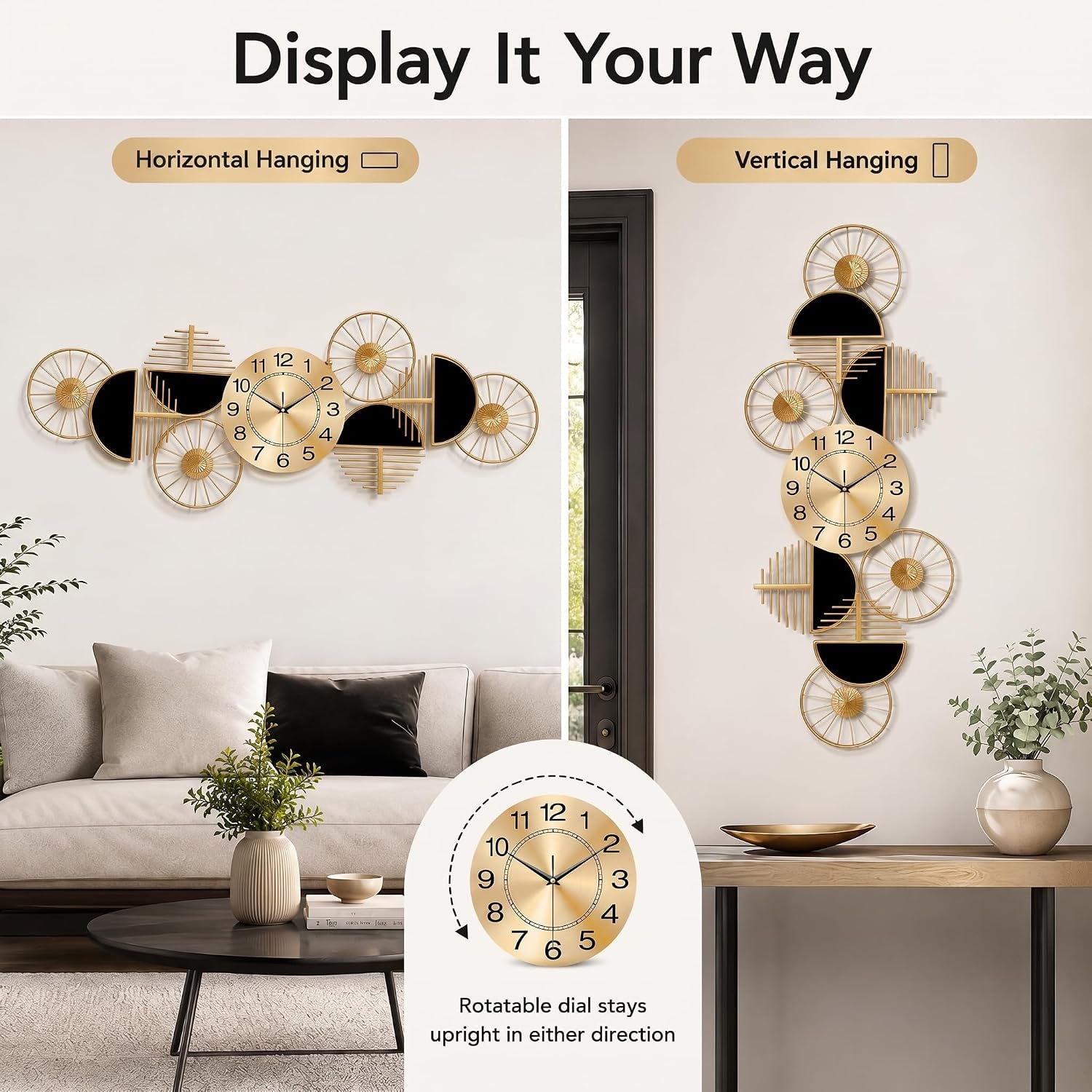 40" Modern Large Wall Clock Decorative Metal Art for Living Room