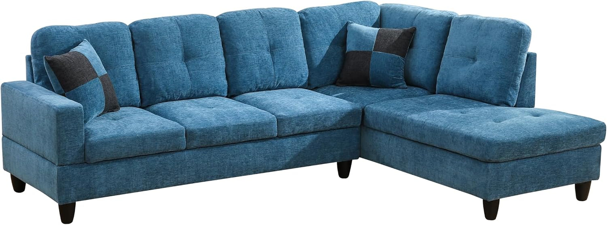 Sectional Couches for Living Room 2-Piece Modern Sectional Sofa with Right Chaise Classic L-Shape Sectional Couch Flannel Upholstered Sofa Couches for Living Room, Office, Blue