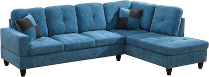 Sectional Couches for Living Room 2-Piece Modern Sectional Sofa with Right Chaise Classic L-Shape Sectional Couch Flannel Upholstered Sofa Couches for Living Room, Office, Blue