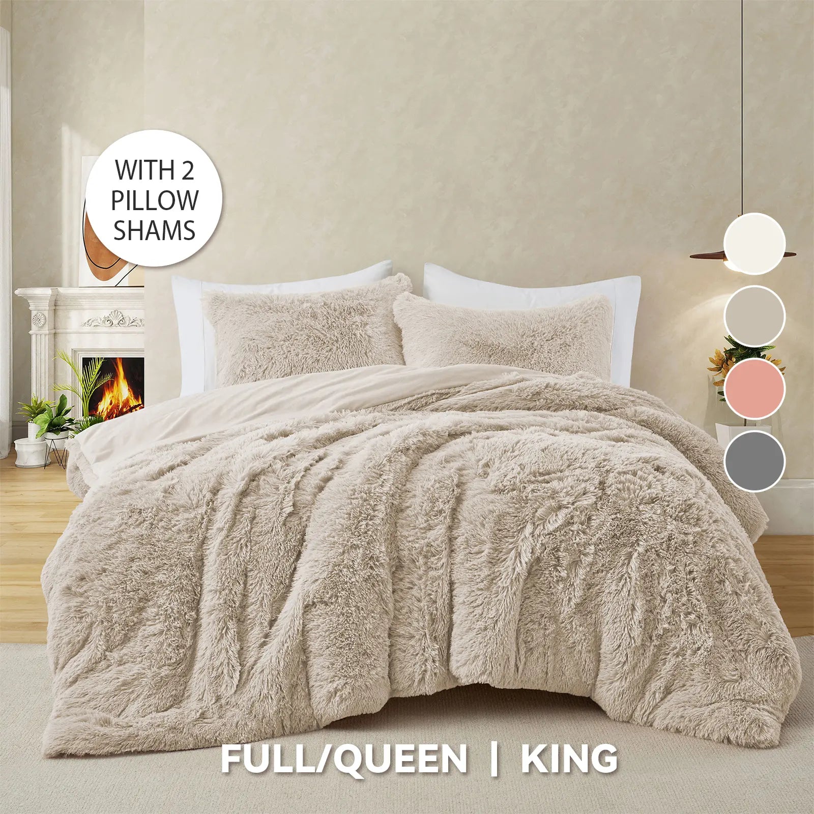 PEACE NEST Faux Fur 3-Piece Comforter Set - Soft, Plush, Hypoallergenic Comfy Bedding for Ultimate All-Season Comfort, Bedding Sets Collection, Comfy Bedding Set