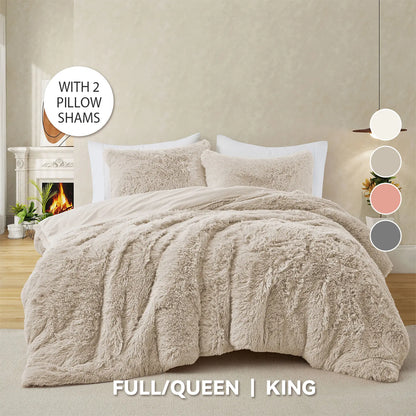 PEACE NEST Faux Fur 3-Piece Comforter Set - Soft, Plush, Hypoallergenic Comfy Bedding for Ultimate All-Season Comfort, Bedding Sets Collection, Comfy Bedding Set