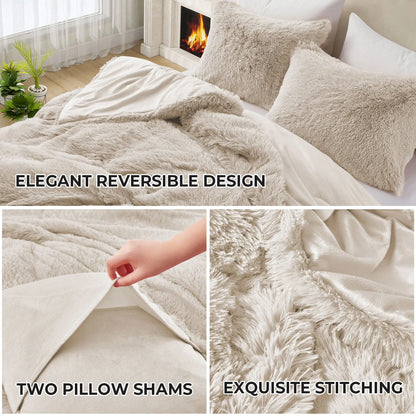 PEACE NEST Faux Fur 3-Piece Comforter Set - Soft, Plush, Hypoallergenic Comfy Bedding for Ultimate All-Season Comfort, Bedding Sets Collection, Comfy Bedding Set