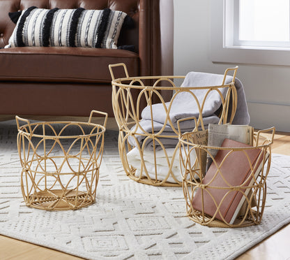 Poly Rattan Storage Basket Set with Handles, 2-Piece