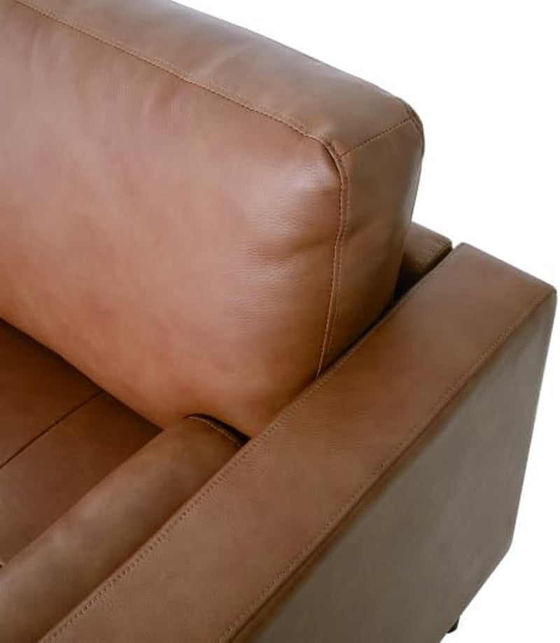 Marisa Genuine Leather Mid-Century Modern Loveseat, Tan