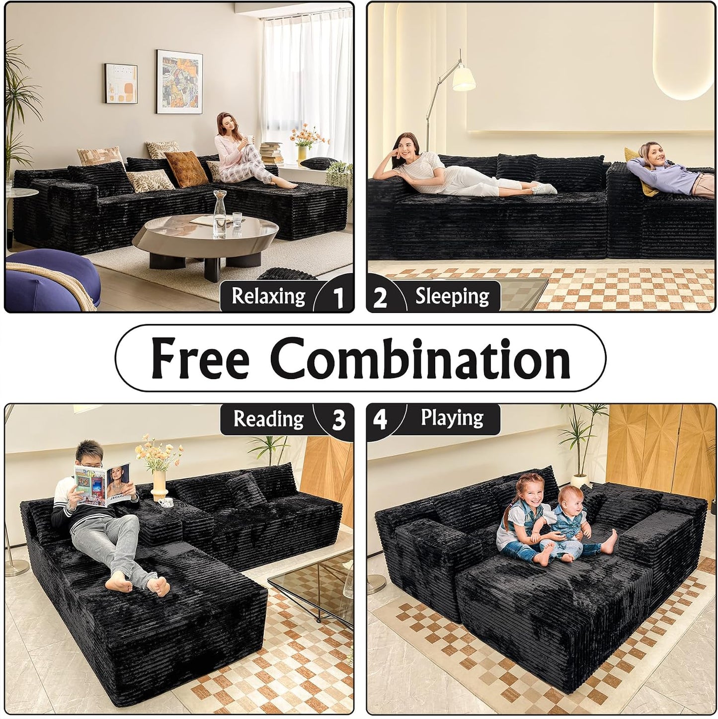 Corduroy Boneless Couch for Living Room, 104" Cloud Sectional Couch with L-Shape Chaise, Modern Modular Sofa, Deep Seat Comfort, No Assembly Required