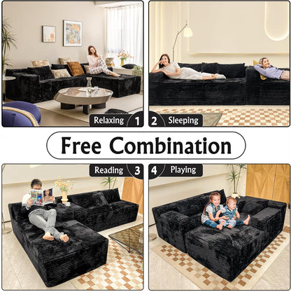 Corduroy Boneless Couch for Living Room, 104" Cloud Sectional Couch with L-Shape Chaise, Modern Modular Sofa, Deep Seat Comfort, No Assembly Required
