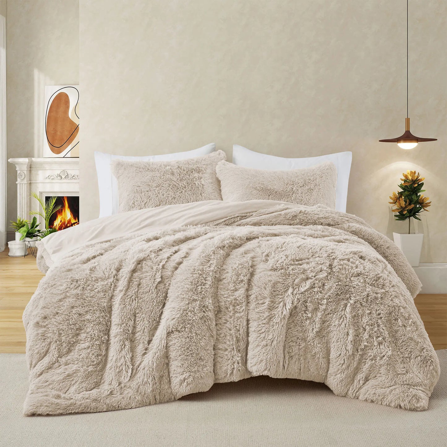 PEACE NEST Faux Fur 3-Piece Comforter Set - Soft, Plush, Hypoallergenic Comfy Bedding for Ultimate All-Season Comfort, Bedding Sets Collection, Comfy Bedding Set