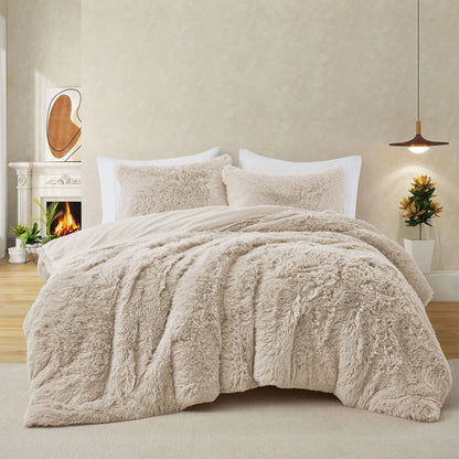 PEACE NEST Faux Fur 3-Piece Comforter Set - Soft, Plush, Hypoallergenic Comfy Bedding for Ultimate All-Season Comfort, Bedding Sets Collection, Comfy Bedding Set