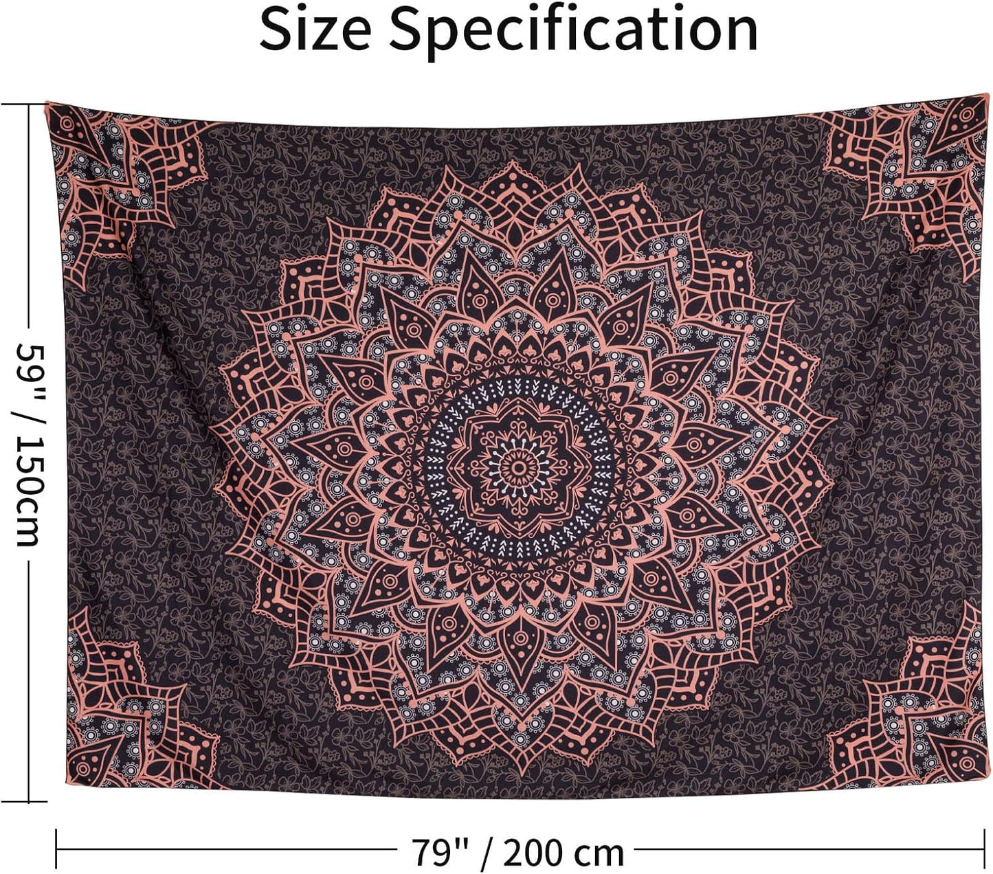Black Pink Mandala Tapestry Wall Hanging Vintage Tapestries Aesthetic Hippie Decor Bohemian Wall Art Boho Home Decoration for Bedroom,Living Room,Dorm
