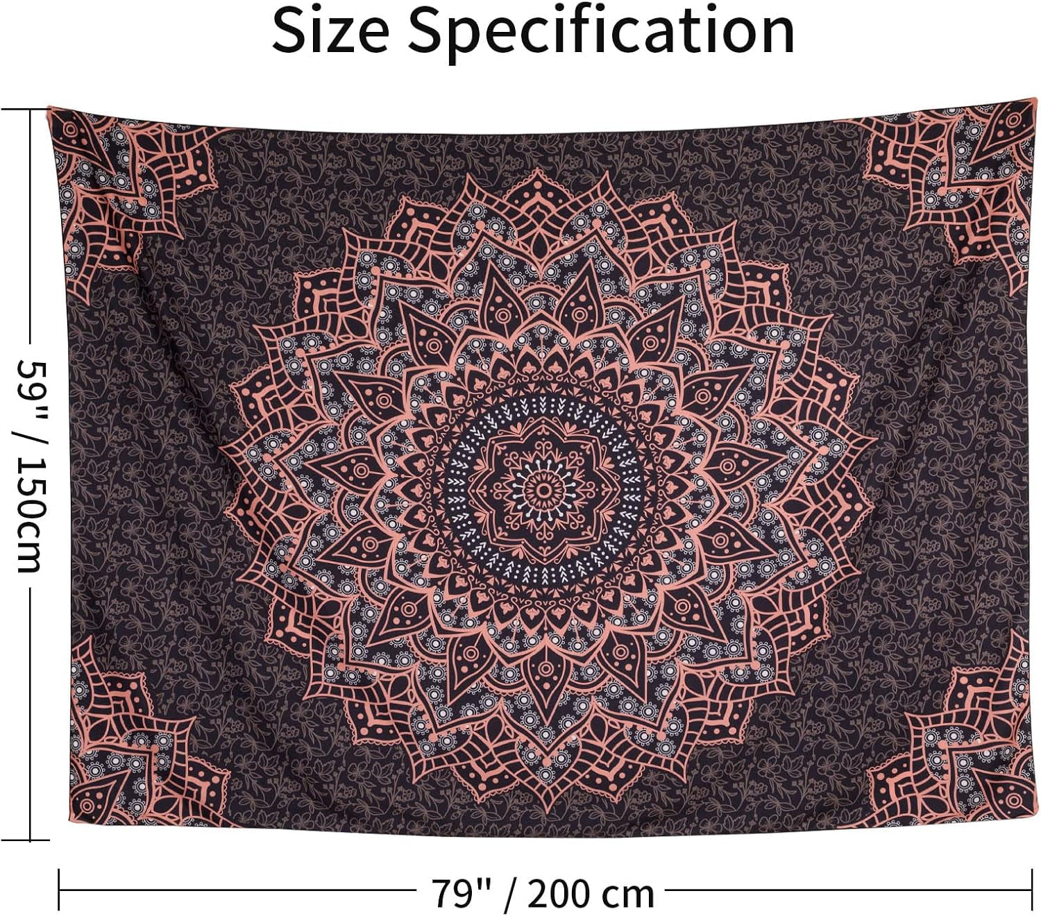 Black Pink Mandala Tapestry Wall Hanging Vintage Tapestries Aesthetic Hippie Decor Bohemian Wall Art Boho Home Decoration for Bedroom,Living Room,Dorm