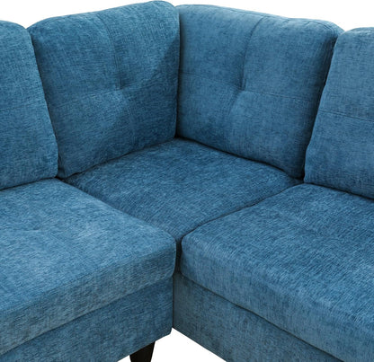 Sectional Couches for Living Room 2-Piece Modern Sectional Sofa with Right Chaise Classic L-Shape Sectional Couch Flannel Upholstered Sofa Couches for Living Room, Office, Blue