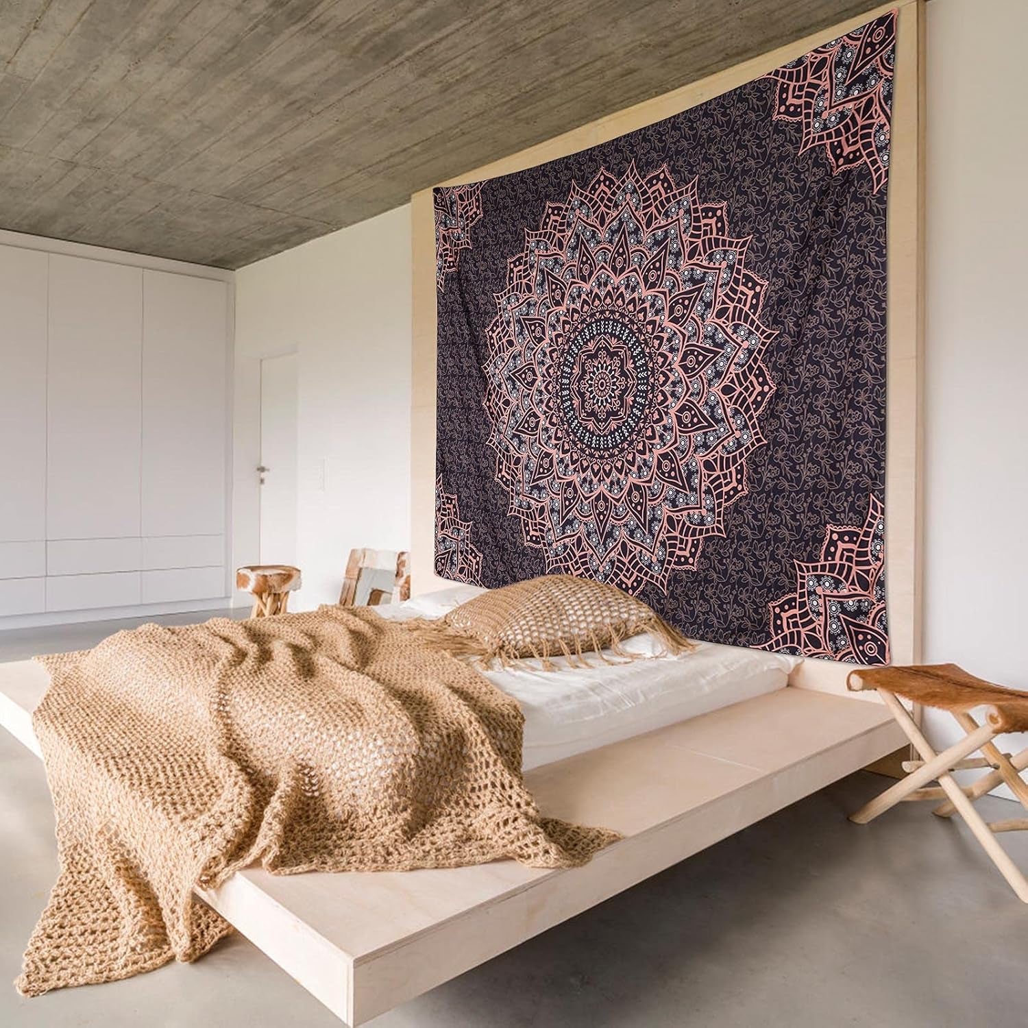 Black Pink Mandala Tapestry Wall Hanging Vintage Tapestries Aesthetic Hippie Decor Bohemian Wall Art Boho Home Decoration for Bedroom,Living Room,Dorm