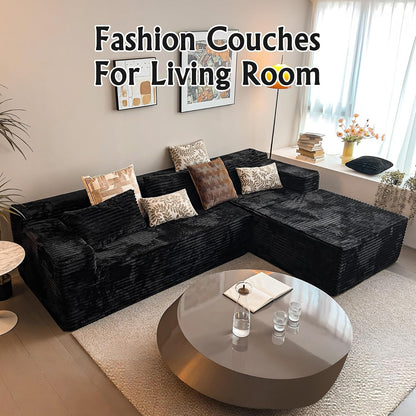 Corduroy Boneless Couch for Living Room, 104" Cloud Sectional Couch with L-Shape Chaise, Modern Modular Sofa, Deep Seat Comfort, No Assembly Required