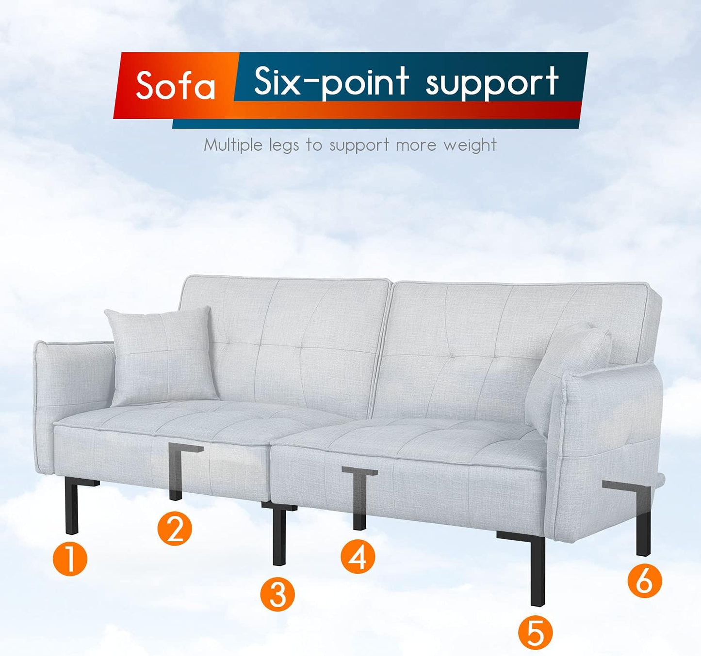 Futon Sofa Bed Couch Bed Sleeper Sofa Modern Folding Sofa Small Sofa Convertible Sofa for Living Room Apartment, Dorm, Bonus Room Furniture，Grey