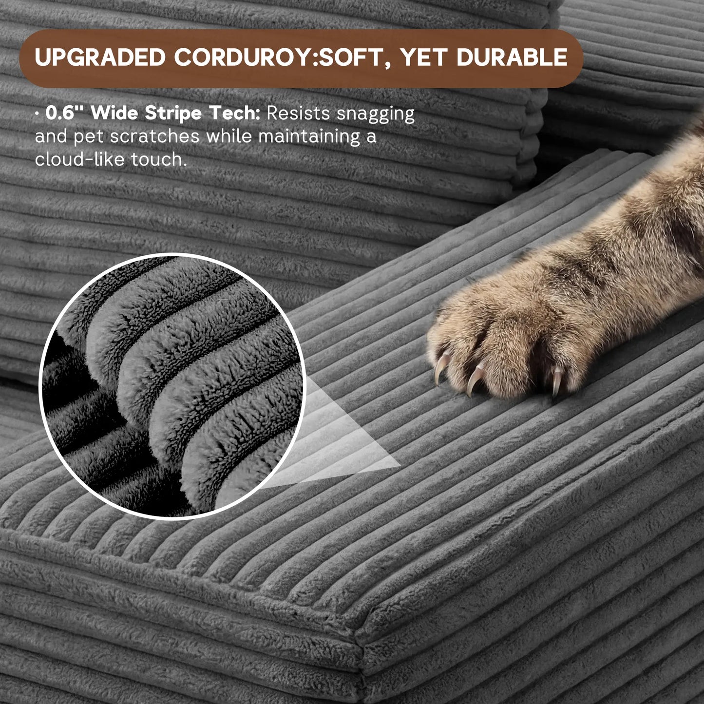 【2 Packages Ship】Corduroy L-Shaped Compression Sectional Sofa with Chaise, Cloud Couch, Boneless Space-Saving Renter-Friendly Couch, Tool-Free Assembly Soft Fabric Indoor Furniture, Apartment Living Room Decor, Boneless Couches