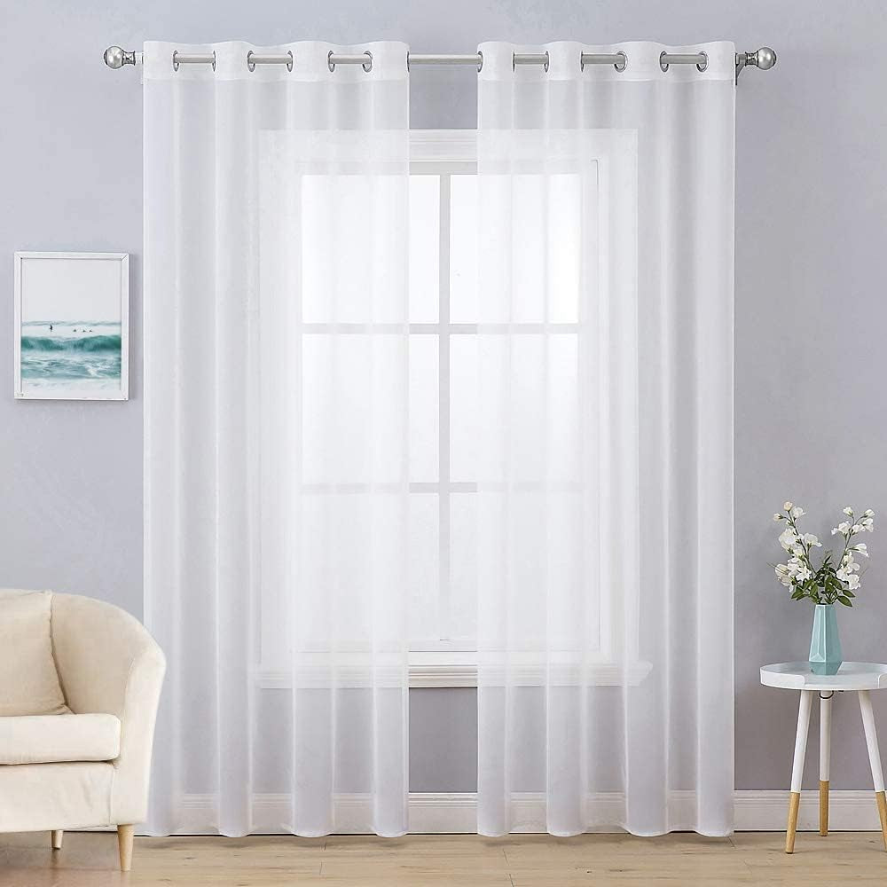 2 Panels Solid Color White Sheer Curtains Elegant Grommet Window Voile Panels/Drapes/Treatment for Bedroom Living Room (54X84 Inch)
