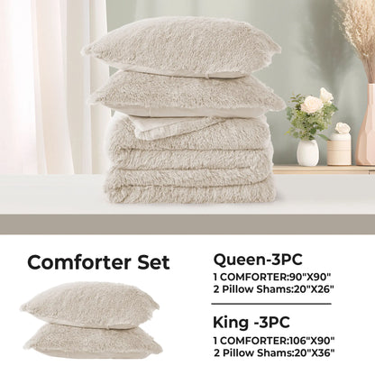 PEACE NEST Faux Fur 3-Piece Comforter Set - Soft, Plush, Hypoallergenic Comfy Bedding for Ultimate All-Season Comfort, Bedding Sets Collection, Comfy Bedding Set