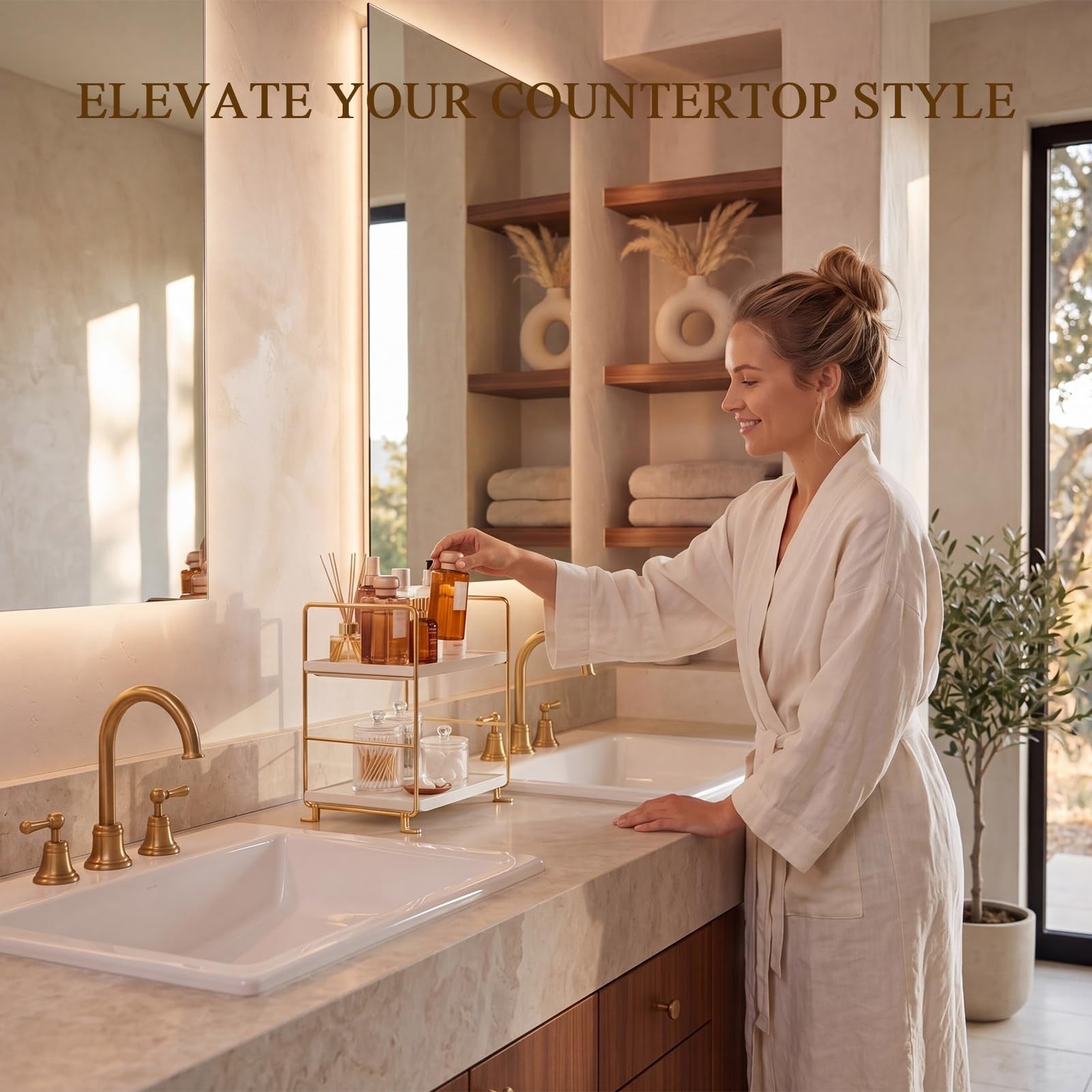 2-Tier Bathroom Counter Organizer, Tool-Less Vanity Organizer for Skincare, P...