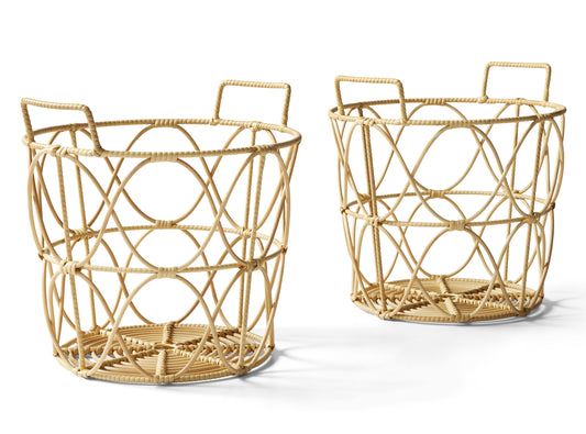 Poly Rattan Storage Basket Set with Handles, 2-Piece