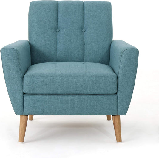 Treston Mid-Century Modern Fabric Club Chair, Blue / Natural