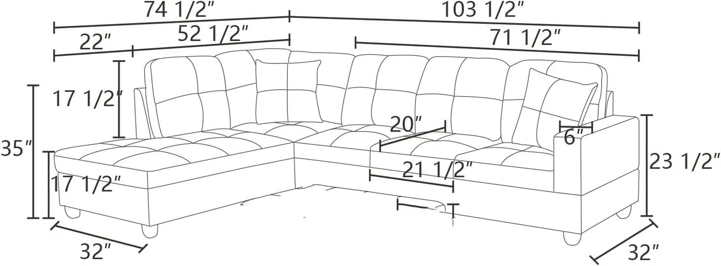 Sectional Couches for Living Room 2-Piece Modern Sectional Sofa with Left Chaise Classic L-Shape Sectional Couch Linen Upholstered Sofa Couches for Living Room, Office, Grey