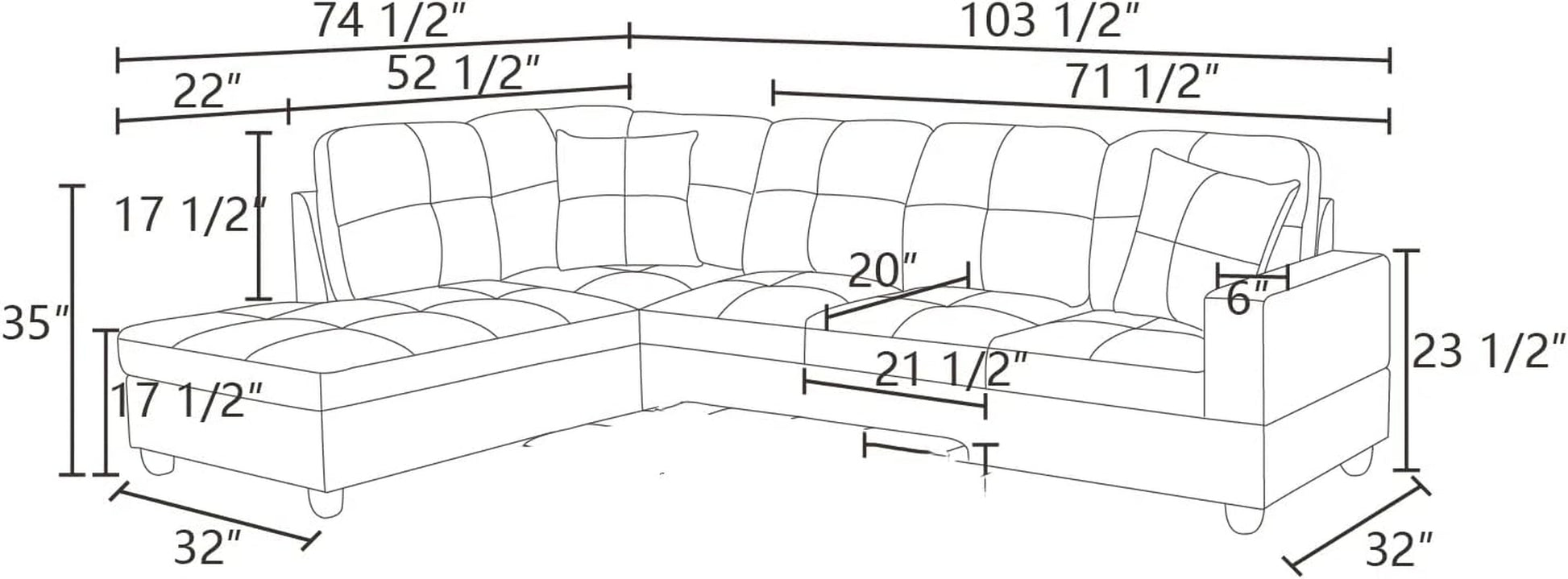 Sectional Couches for Living Room 2-Piece Modern Sectional Sofa with Left Chaise Classic L-Shape Sectional Couch Linen Upholstered Sofa Couches for Living Room, Office, Grey