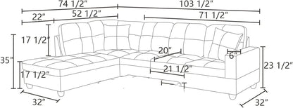 Sectional Couches for Living Room 2-Piece Modern Sectional Sofa with Left Chaise Classic L-Shape Sectional Couch Linen Upholstered Sofa Couches for Living Room, Office, Grey