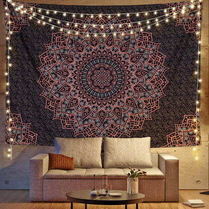 Black Pink Mandala Tapestry Wall Hanging Vintage Tapestries Aesthetic Hippie Decor Bohemian Wall Art Boho Home Decoration for Bedroom,Living Room,Dorm