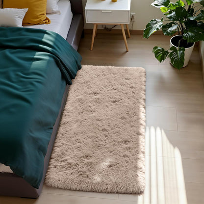Beige 2X4 Area Rugs for Bedroom, Fluffy Shag Rug Small Rug Bedside Carpet