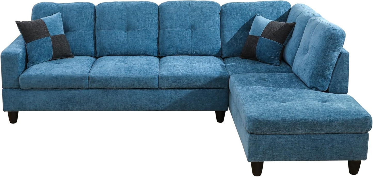 Sectional Couches for Living Room 2-Piece Modern Sectional Sofa with Right Chaise Classic L-Shape Sectional Couch Flannel Upholstered Sofa Couches for Living Room, Office, Blue