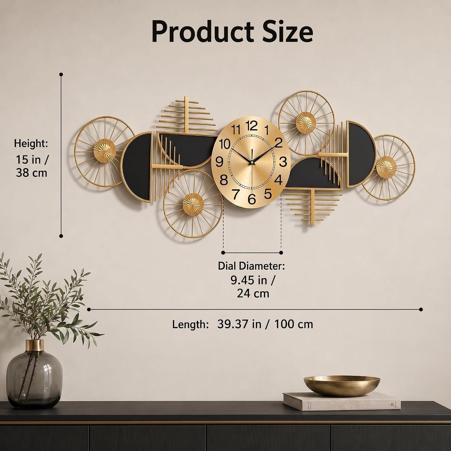 40" Modern Large Wall Clock Decorative Metal Art for Living Room