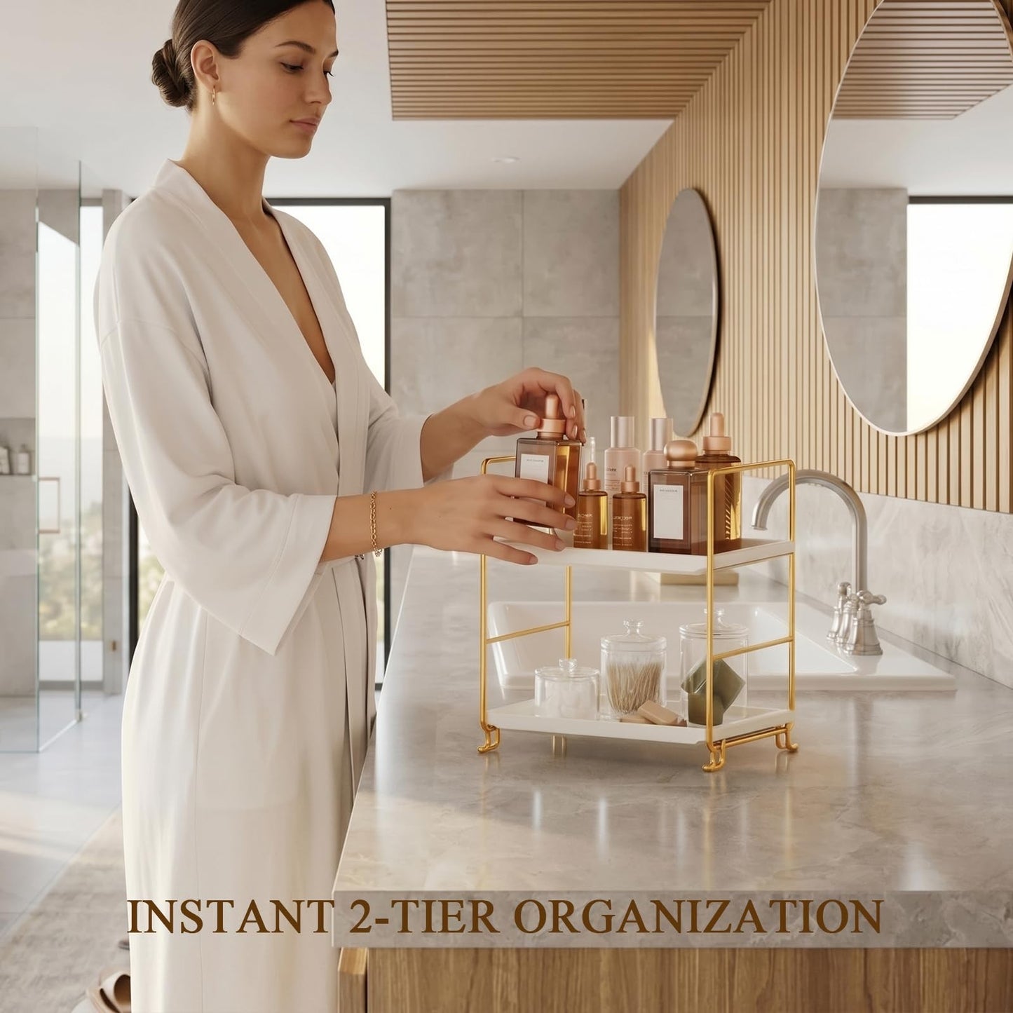 2-Tier Bathroom Counter Organizer, Tool-Less Vanity Organizer for Skincare, P...