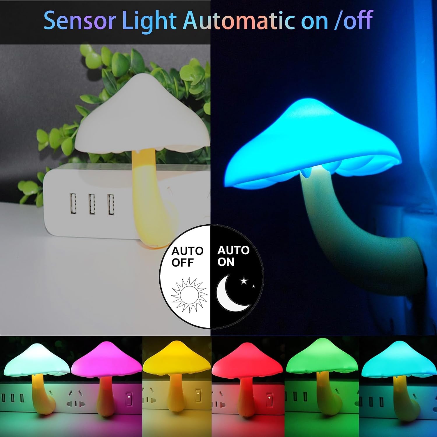 Light Sensor LED Night Light Plug in Lamp Mushroom Night Light