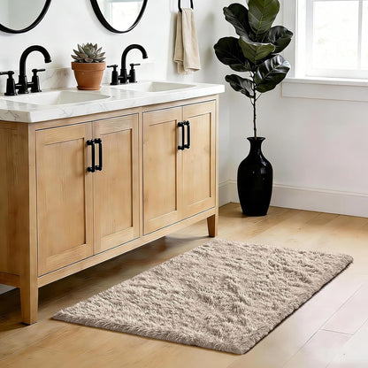 Beige 2X4 Area Rugs for Bedroom, Fluffy Shag Rug Small Rug Bedside Carpet