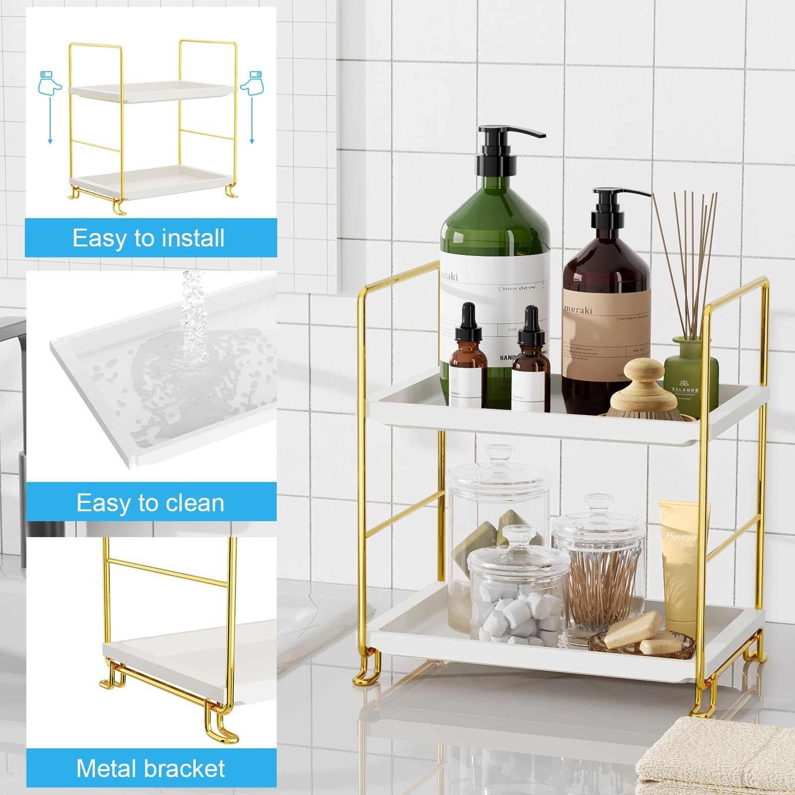 2-Tier Bathroom Counter Organizer, Tool-Less Vanity Organizer for Skincare, P...